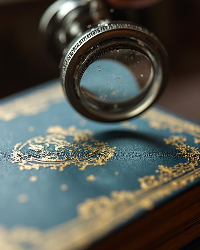 Specialist at Lyra's Folio examining a masterwork score with a magnifying lens.